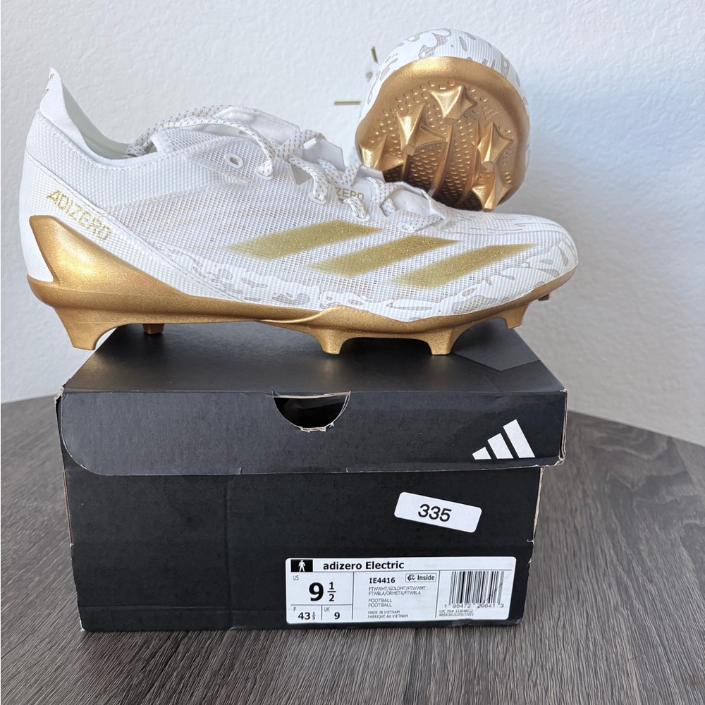 Adidas Adizero Gold and White Cleats